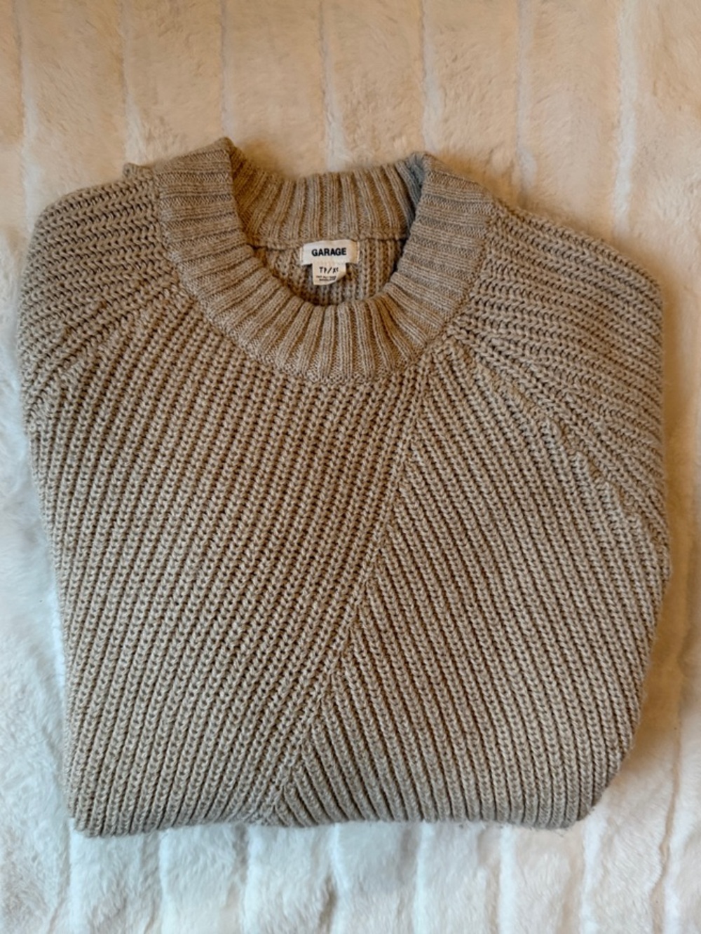 Garage Ribbed Crewneck Sweater - Beige
